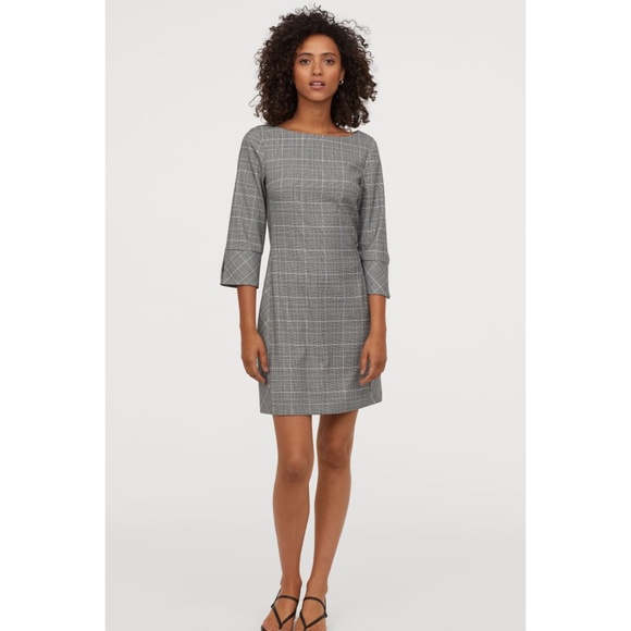 H&M Plaid Black Grey Print Mini Dress 3/4th Sz 0 - Picture 14 of 14